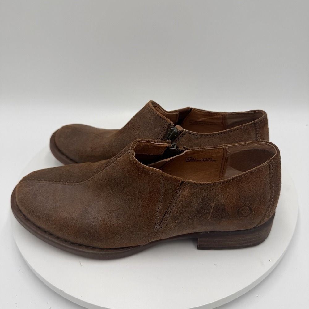 Born Raia slip-on ankle booties in Crusca brown waxed suede leather Women's 7.5